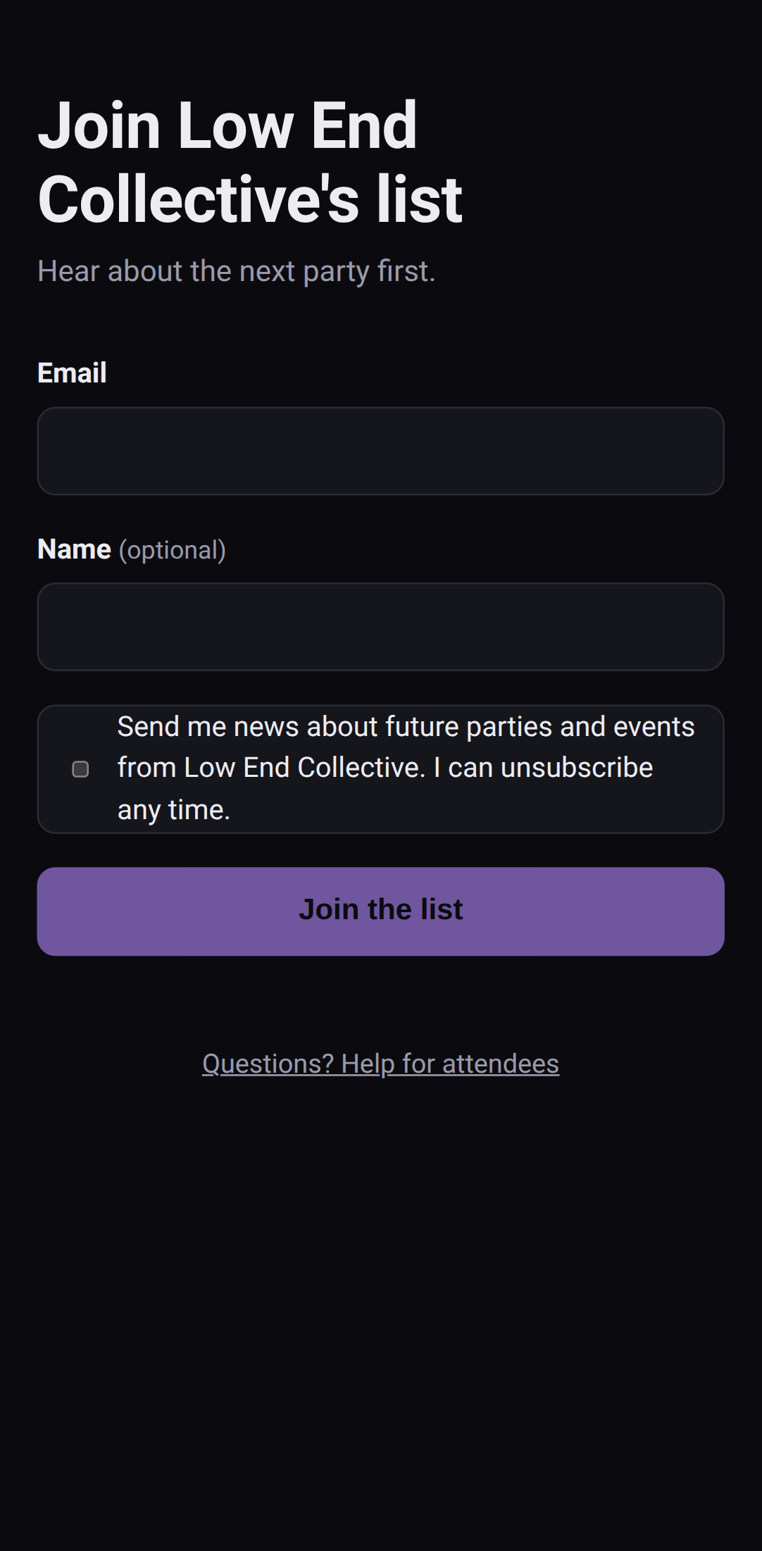 The web signup form on a phone